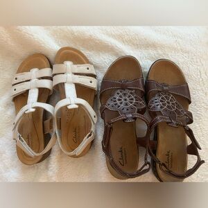 Clarks White and Brown Sandals Duo